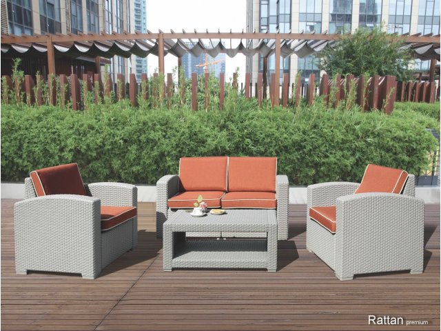 Комплект мебели RATTAN Premium 4, серый ротанг + кирпичные подушки