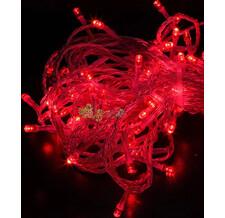 Светодиодная нить 20 метров, 200 led, динамика, цв. красный, провод прозрачный cиликоновый