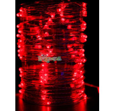 Светодиодная нить Роса 10 метров, 100 led, цв. красный, провод прозрачная проволока