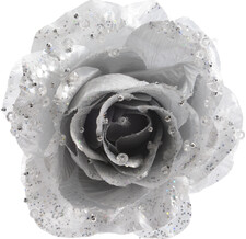 Роза Искристая 14 см серебряная, клипса Kaemingk 629350