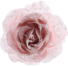Роза Искристая 14 см розовая, клипса Kaemingk 629993