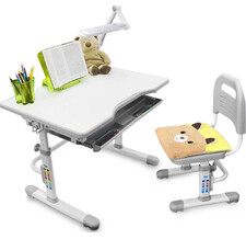 Комплект растущая парта и стул с чехлом Rifforma SET-10 (Цвет столешницы:Белый, Цвет ножек стола:Белый, Цвет кромки:Серый)