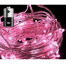 Нить на батарейках 5 метров, 50 led, таймер, цв. светло розовый, провод прозрачный cиликоновый