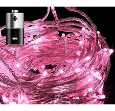 Нити на батарейках 10 метров, 100 led, таймер, цв. светло розовый, провод прозрачный cиликоновый