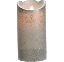 Светодиодная свеча Живое Пламя 15*7.5 см серебряная восковая, батарейки, таймер Kaemingk