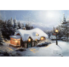 Светящаяся картина Томас Кинкейд Тихая Ночь 40*30 см на батарейках, 5 теплых белых LED ламп Kaemingk
