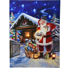 Светящаяся картина Рождественский Кудесник 76*56 см, 4 янтарных LED лампы, на батарейках Kaemingk