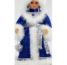 Снегурочка в голубой с серебром шубе и шапке 30 см